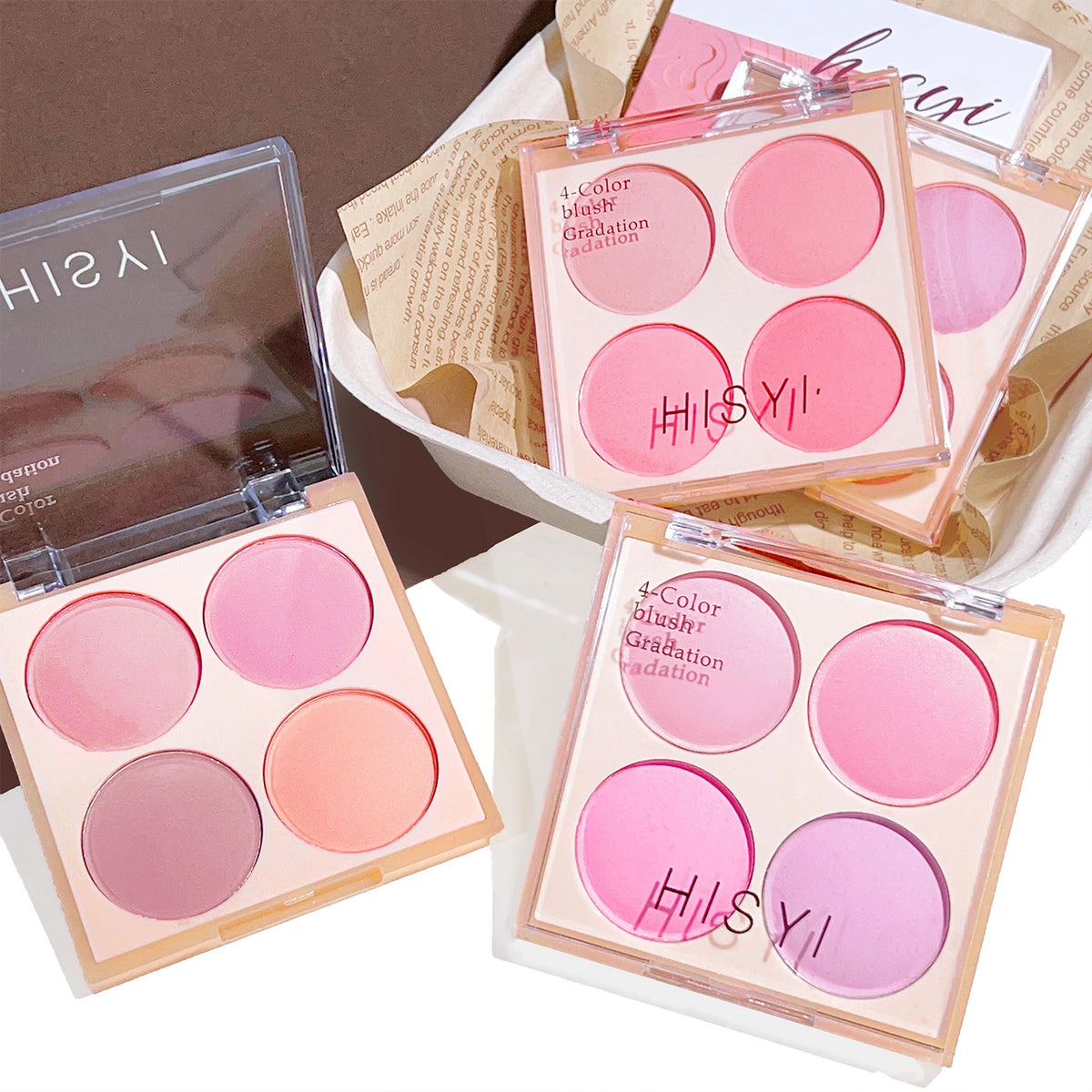 Vibrant Girl Ice Cream Four-Color Blush; Brightening, Natural Bare Makeup Effect, Pigmented, Matte, Fine Texture