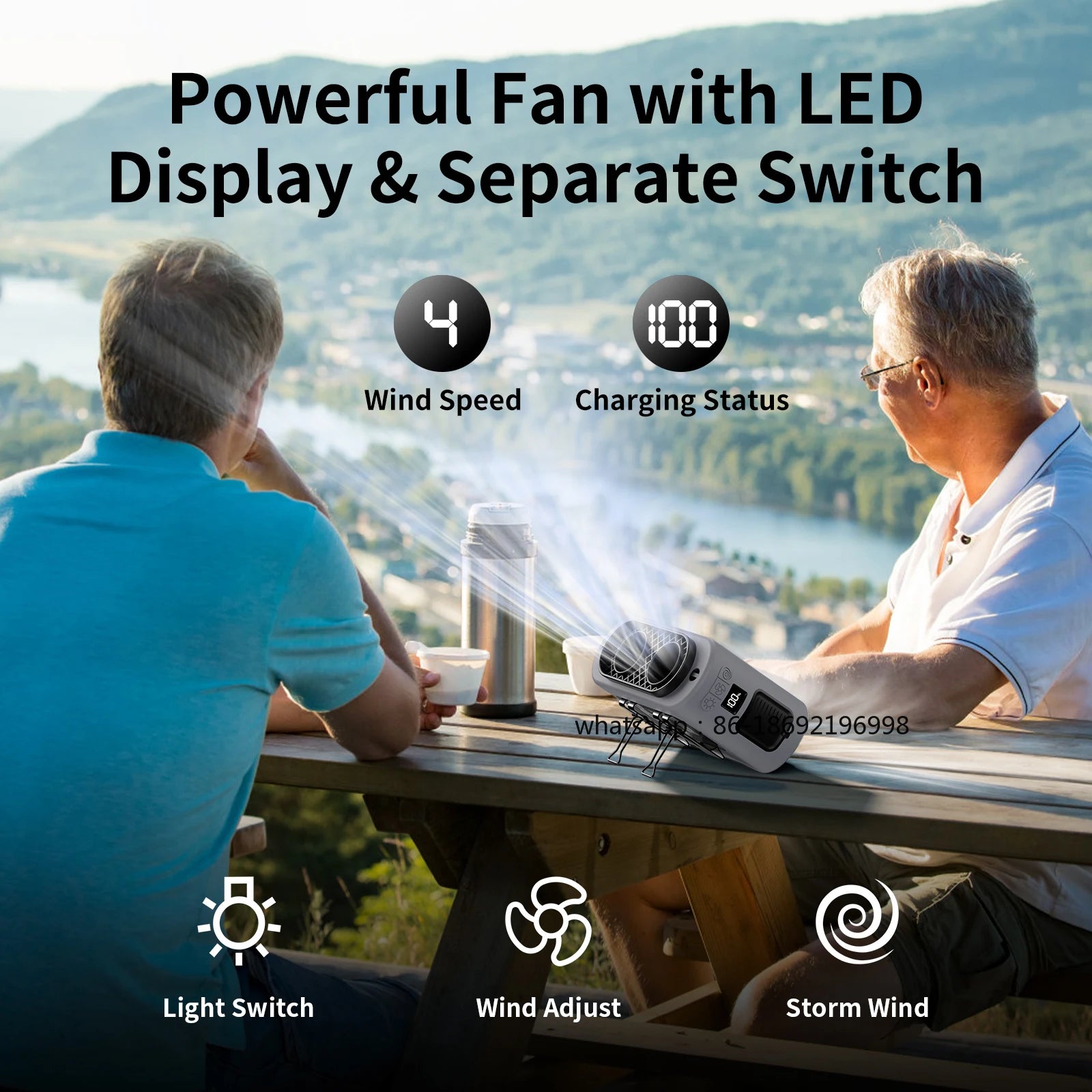 Socoolfan 14500mAh Outdoor Fan Portable Waist Hanging Neck Strong Dual Air Vents Fans for Travel Sports Courier Outdoor Working