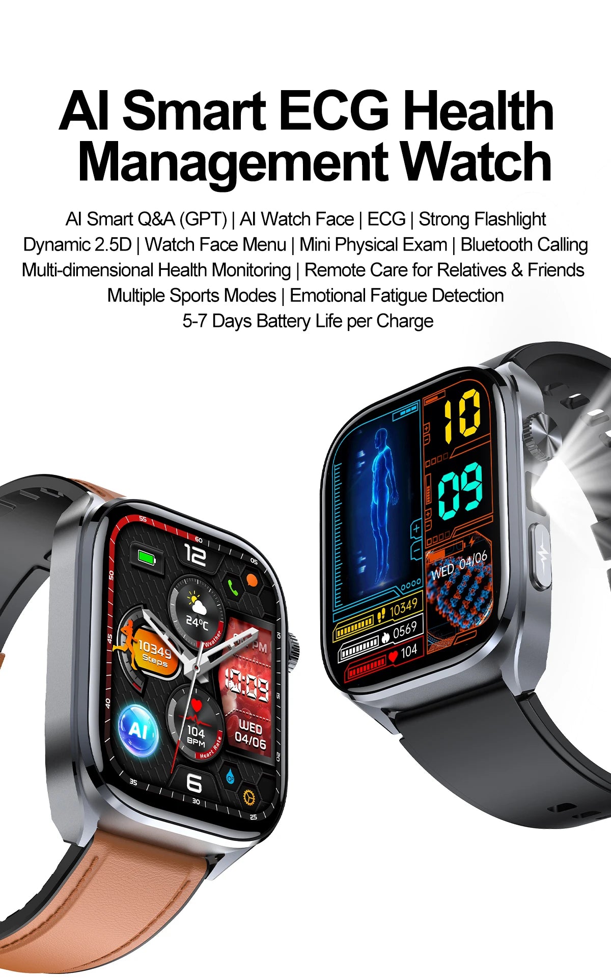 2026 New AI-Diagnosis Care Smartwatch Accurate ECG Uric Acid Lipids Blood Pressure Body Fat IP68 Waterproof Fitness Smartwatch