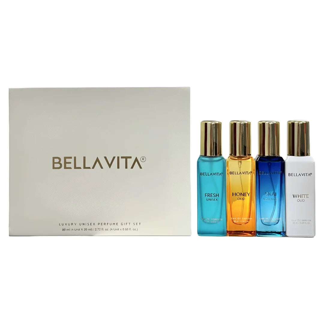 Bella Vita Women's Luxury Long-Lasting Perfume Gift Set | 4 x 20ml, Floral Fruity Fragrance & Men's Luxury Perfume Gift Set