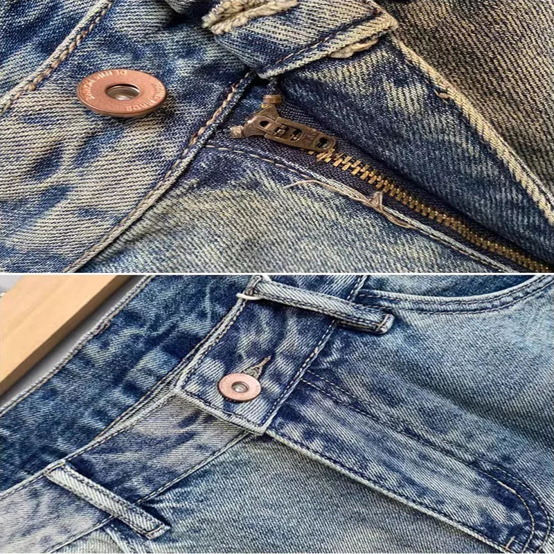 Summer Men American High Street Denim Short Pants Male Lightweight Straight Leg Casual Jeans Fashion Vintage Embroidered Shorts