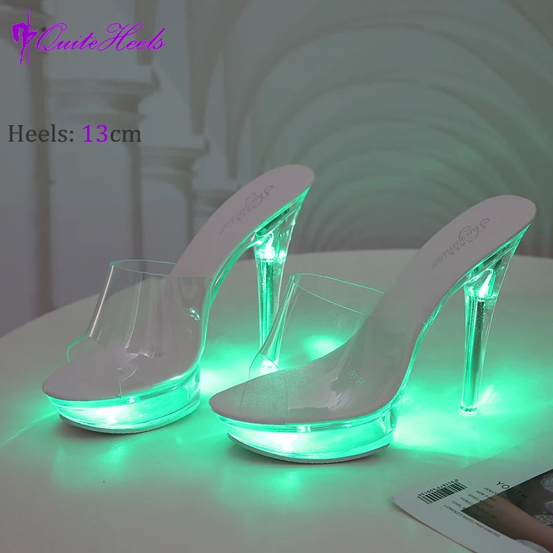 Transparent platform selling color LED light stiletto heels summer ladies cool casual sandals pole dance stripper shoes
