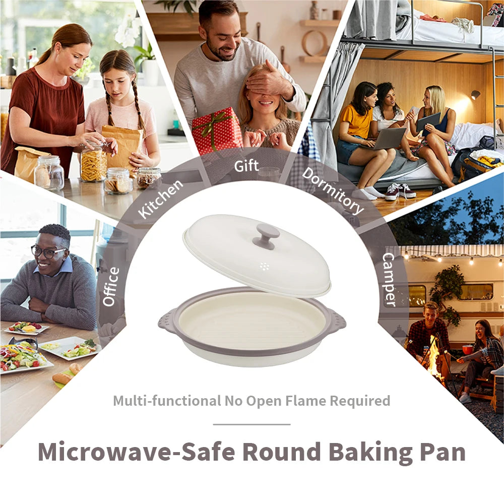 White Milk-Colored Microwave Frying Pan, a Microwave Cooking Utensil Used for Grilling, Heating and Cooking Various Dishes