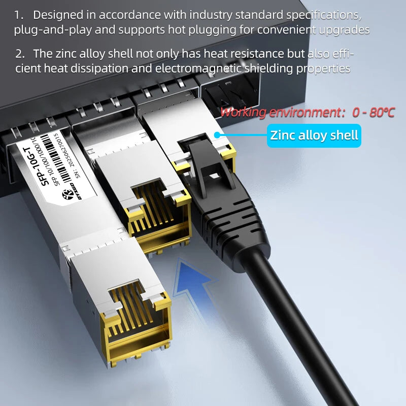RJ45 SFP Module Adaptive Rate, For Cisco/Mikrotik/Juniper/Ubiquiti/Switch, Hot-Swappable of 1G/10GBASE-T Copper RJ45 SFP+ Module