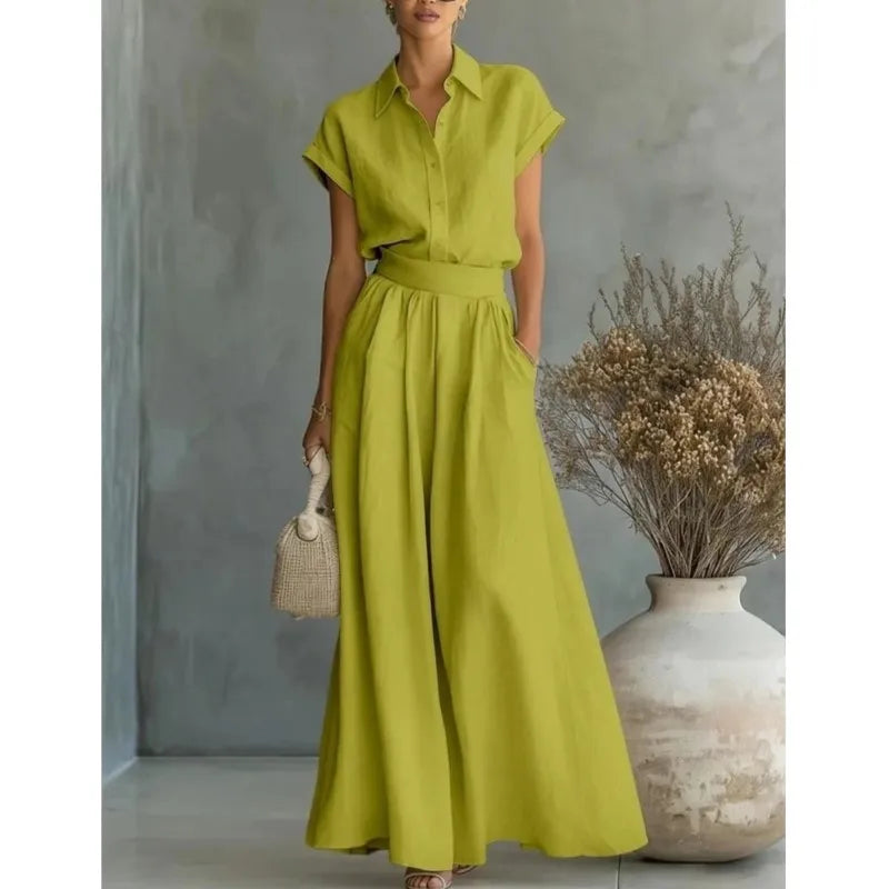 2026 New Summer Women's Pants Set Solid Color Slimming Style Elegant Fashionable Comfortable Simple Retro And Commuter Pants Set