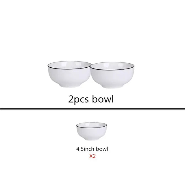 White With Black Dinner Plate Set Ceramic Serving Tray Food Dishes Rice Salad Noodles Bowl Soup Kitchen Dinnerware