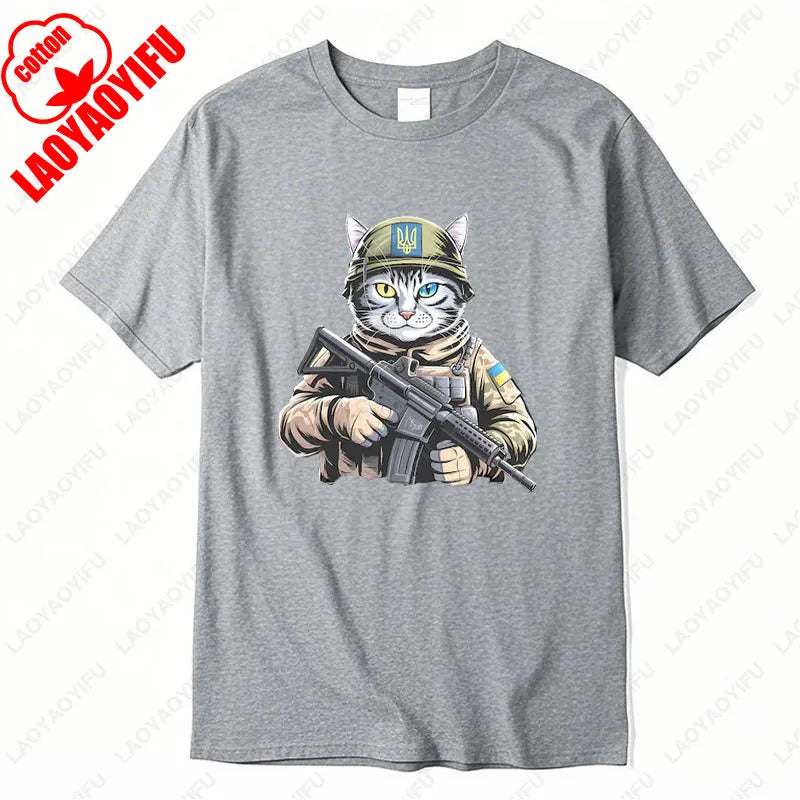 Ukraine Cat Army Uniform Zelensky Tshirt Cotton Men Woman Casual Tees Patriotic Ukrainian Gift Ukrainian Trident Streetwear Tops