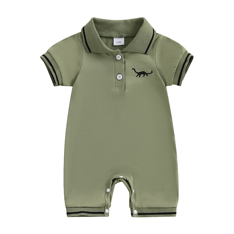 Summer Newborn Infant Baby Boys Romper Short Sleeve Dinosaur Half Button-up Collared Newborn Rompers Fashion Baby Clothing
