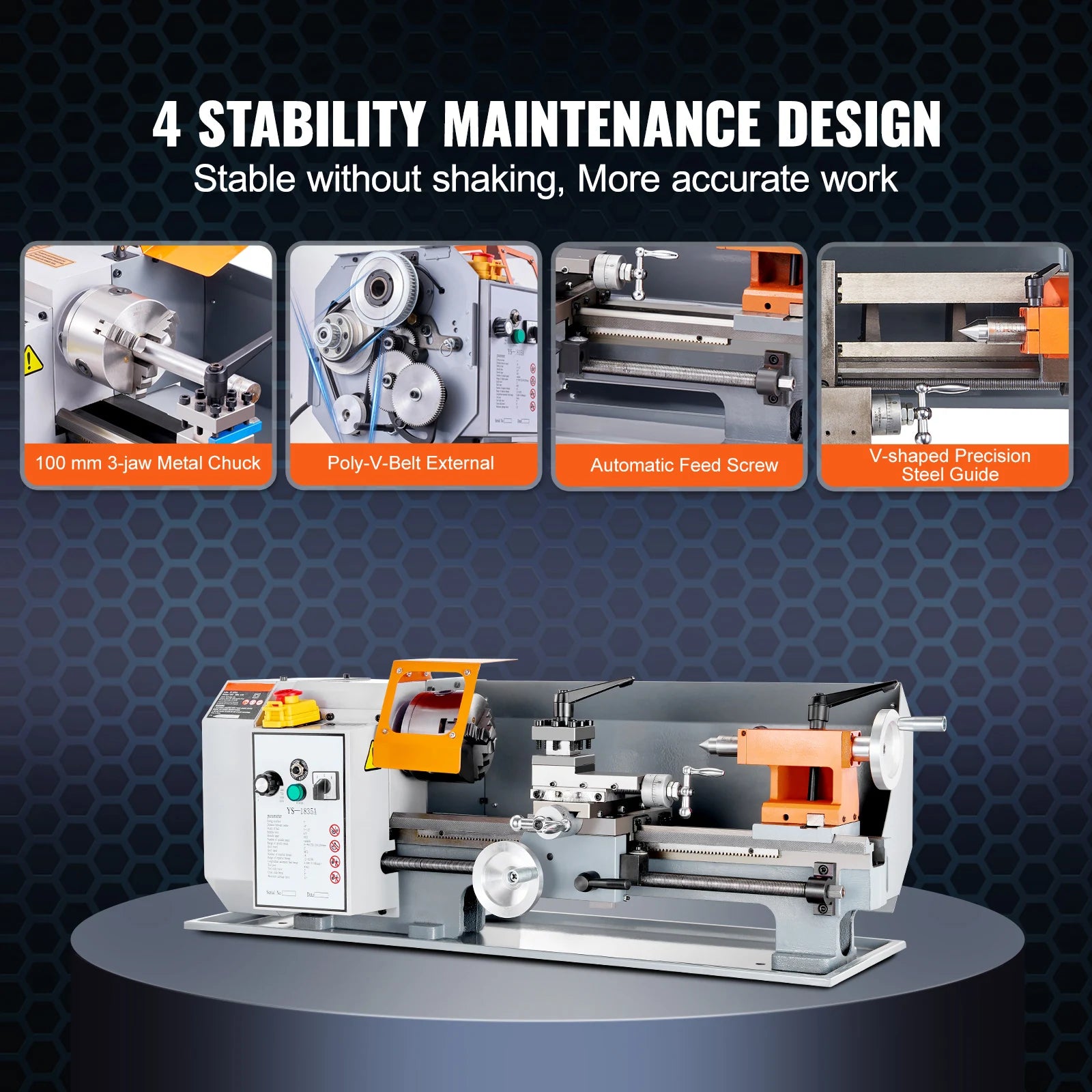 SucceBuy Metal Lathe Machine 7'' x 13.78'' 0-2200 RPM Continuously Variable Speed 500W & Tool Box for Processing Precision Parts