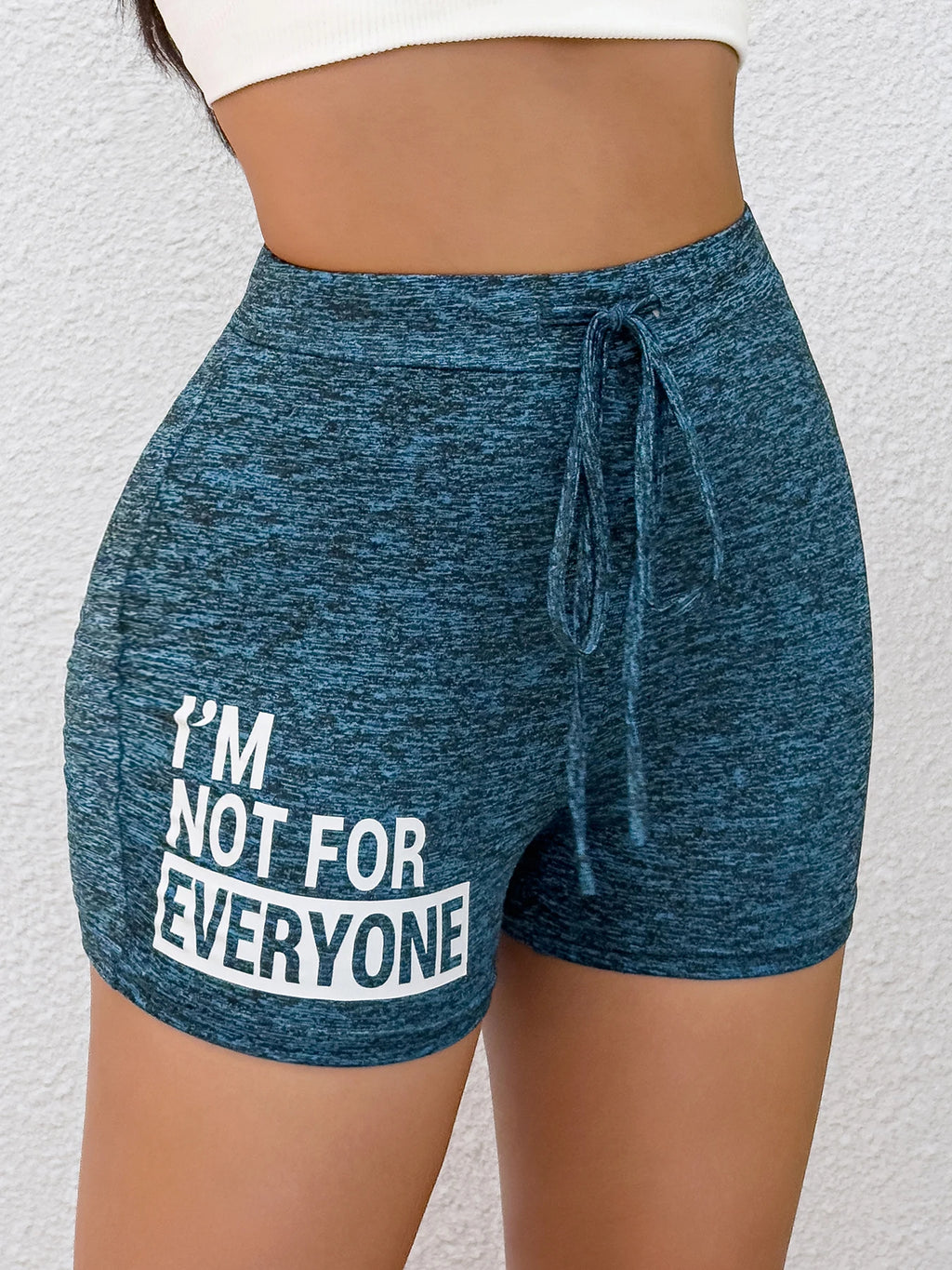 Womens Spring Summer High Waist Shorts Casual Sporty Blue Printed Drawstring Waist Slim Fit Lounge Daily Pants