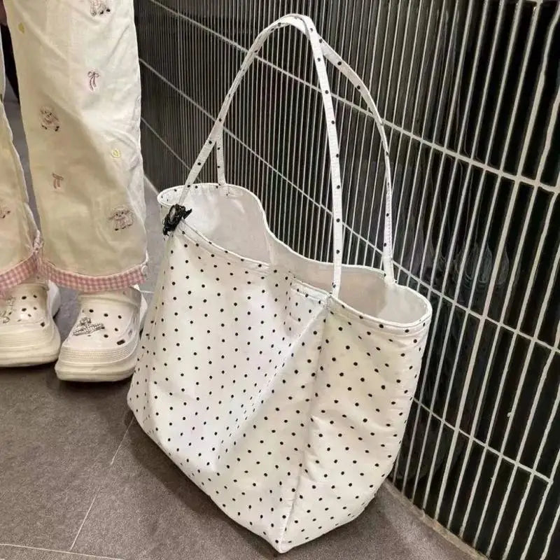 ★▲Large Capacity Polka Dot Tote Bag for Women Durable Canvas Ideal for Work and Shopping