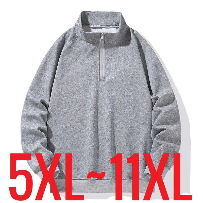 Big Size Clothing Store Sweatshirt Men Half Turtleneck Zip-up Long Sleeve Pullover Male Loose Fit Spring Autumn Large Plus 10XL