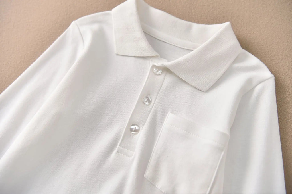 Girls White Cotton Polo Shirt Loose Breathable Children's T-shirt School Clothing POLO Size 100-170