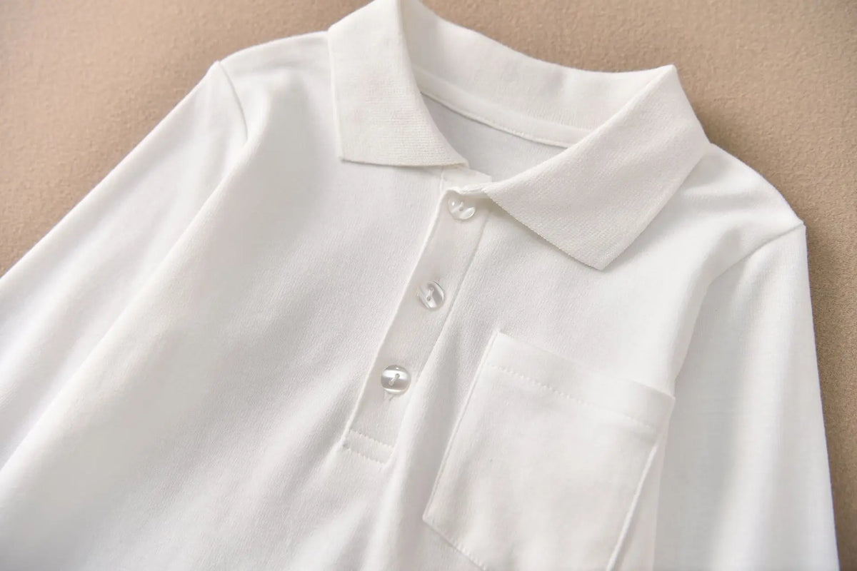 Girls White Cotton Polo Shirt Loose Breathable Children's T-shirt School Clothing POLO Size 100-170