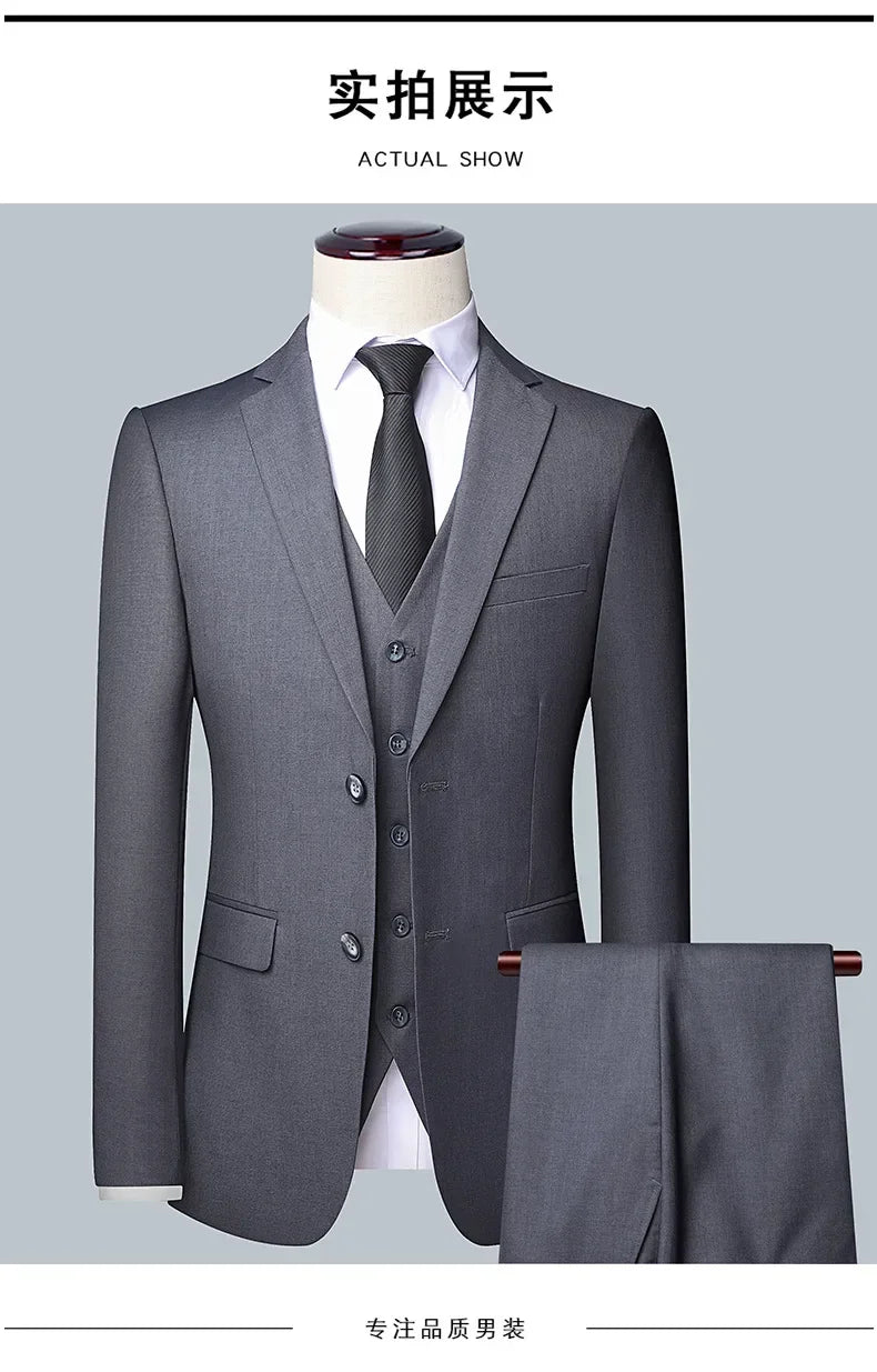 Suit Fashionable Formal Outdoor Gentleman Solid-color Men's Business Wedding Hosting Banquets Casual British Style Fitted Gentle
