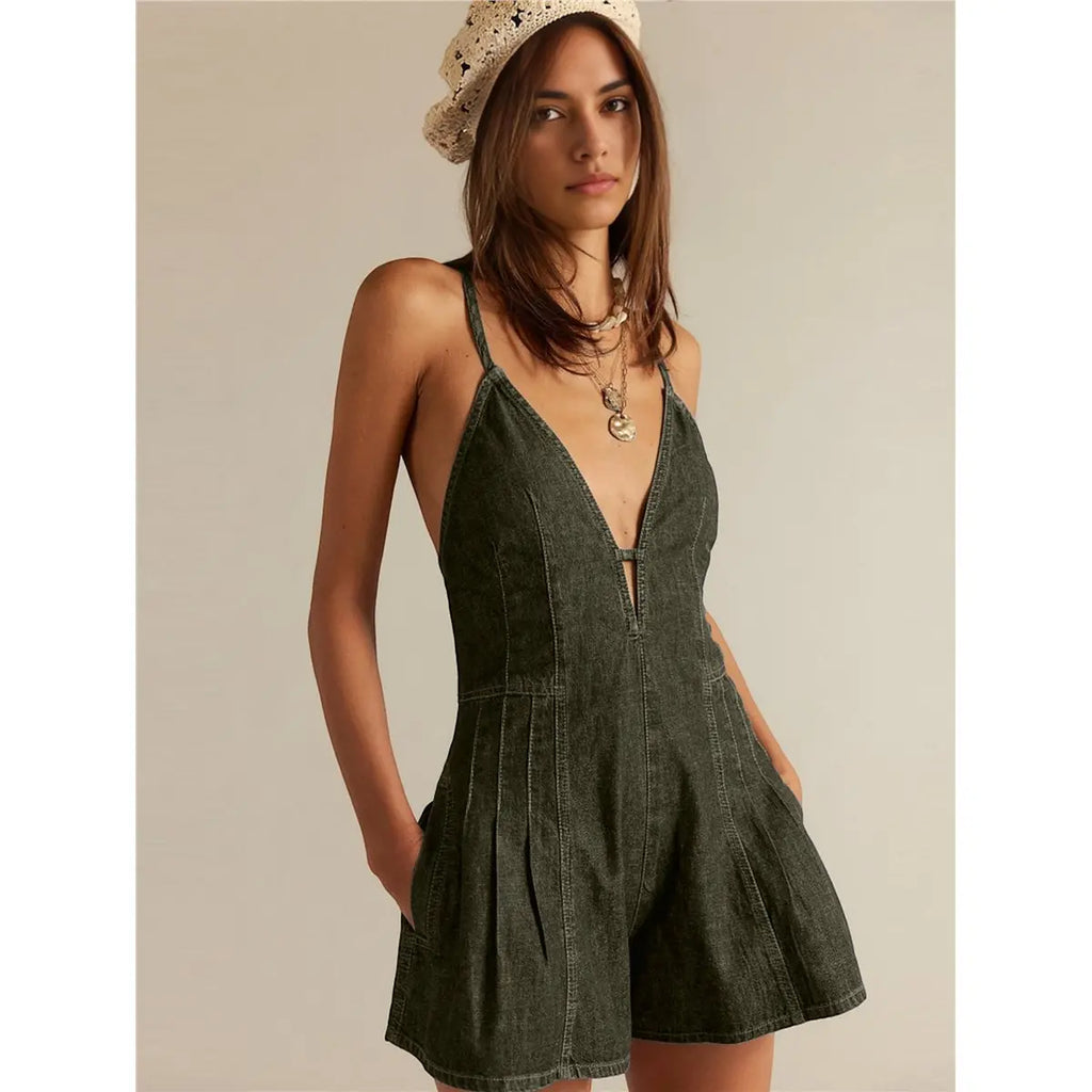 ABRT-Womens Denim Jumpsuit Shorts Overall Loose Fit Casual Romper Streetwear Summer One-Piece Outfit