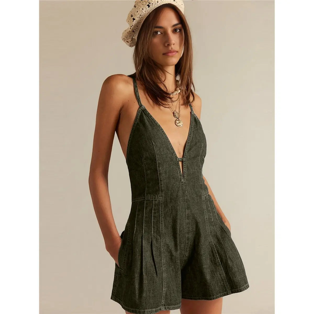 ABRT-Womens Denim Jumpsuit Shorts Overall Loose Fit Casual Romper Streetwear Summer One-Piece Outfit