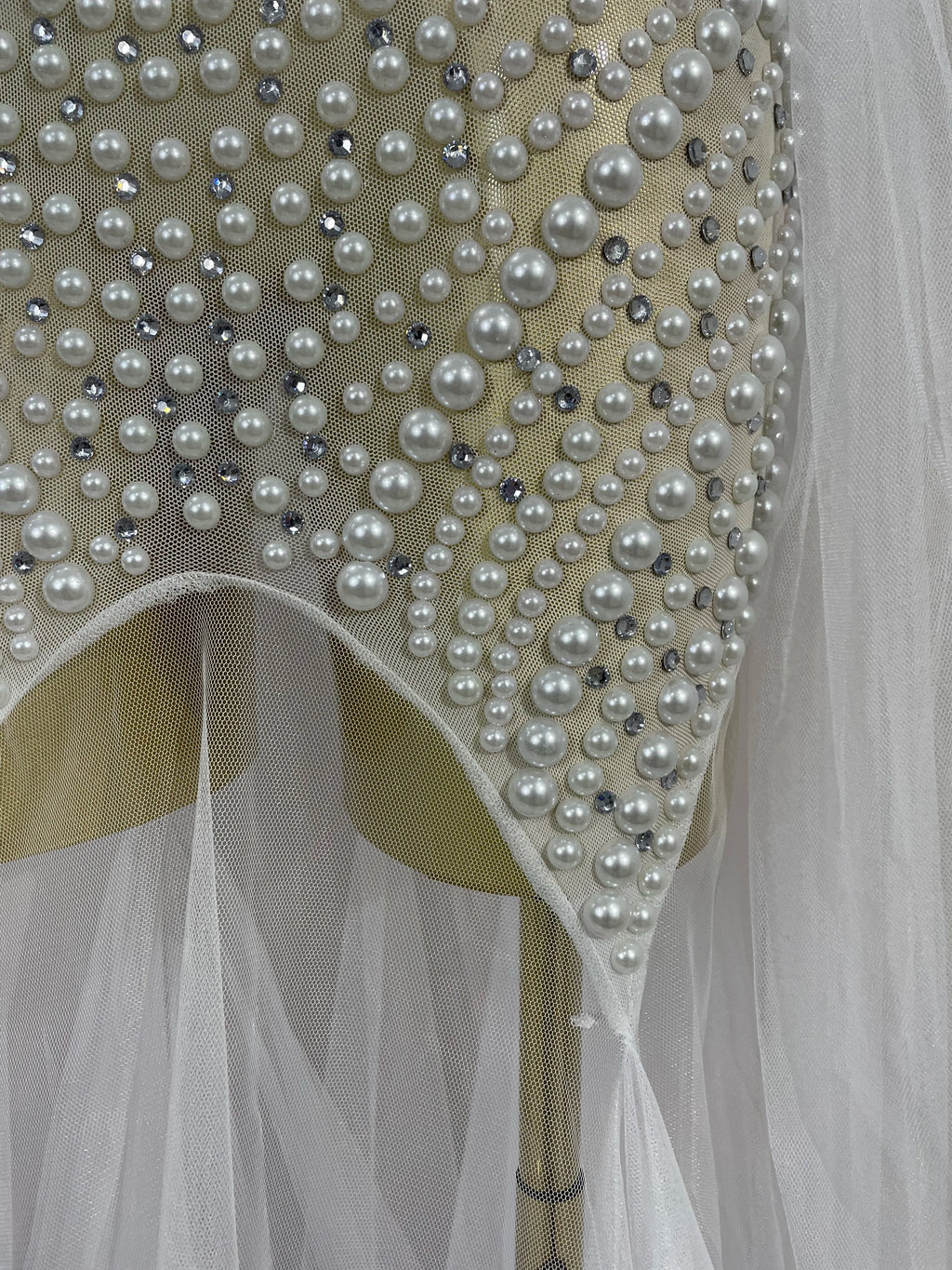 Elegant Sparkly Rhinestone White Pearl Sexy Strapless Mesh Long Dress Wedding Guest Gowns Luxury Birthday Evening Party Dress