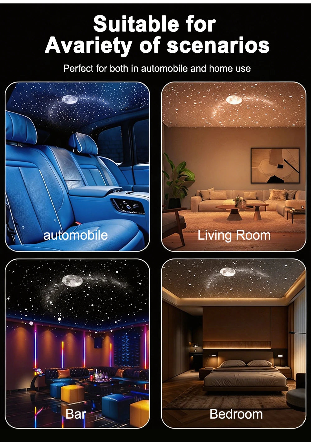 USB Car Interior Roof Star Galaxy Projection Ambient Lighting 360° Adjustable Starry Sky Ambient Projector Light Touch Control