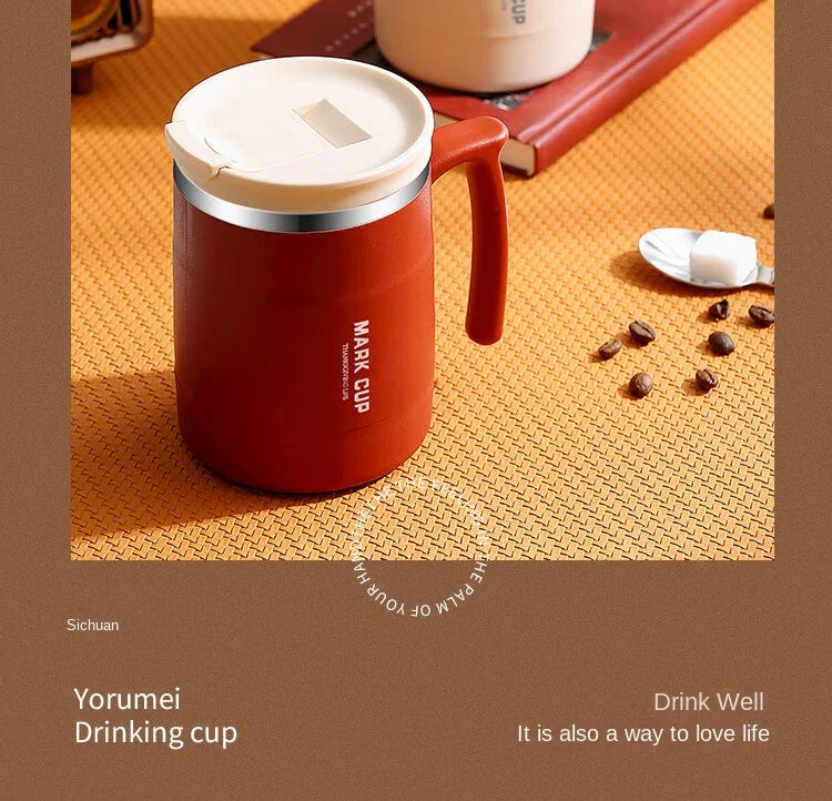 304 Stainless Steel Mug with Lid and Spoon Office Water Cup  High Aesthetic Coffee Cup, Breakfast Cup Water Bottles