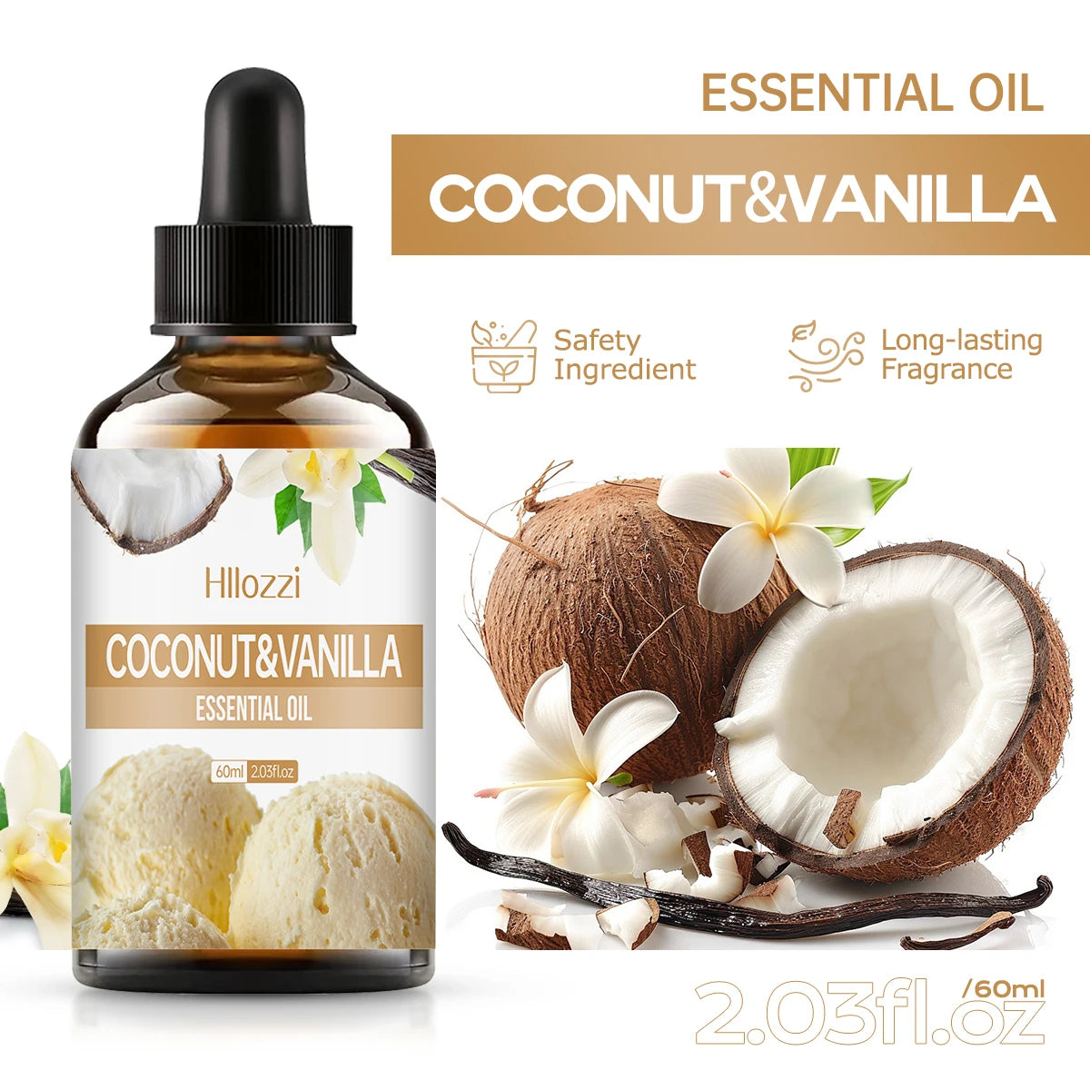 Coconut Vanilla Essential Oil Long-lasting Fragrance Aromatherapy Skin Care Hair Care All Skin Types