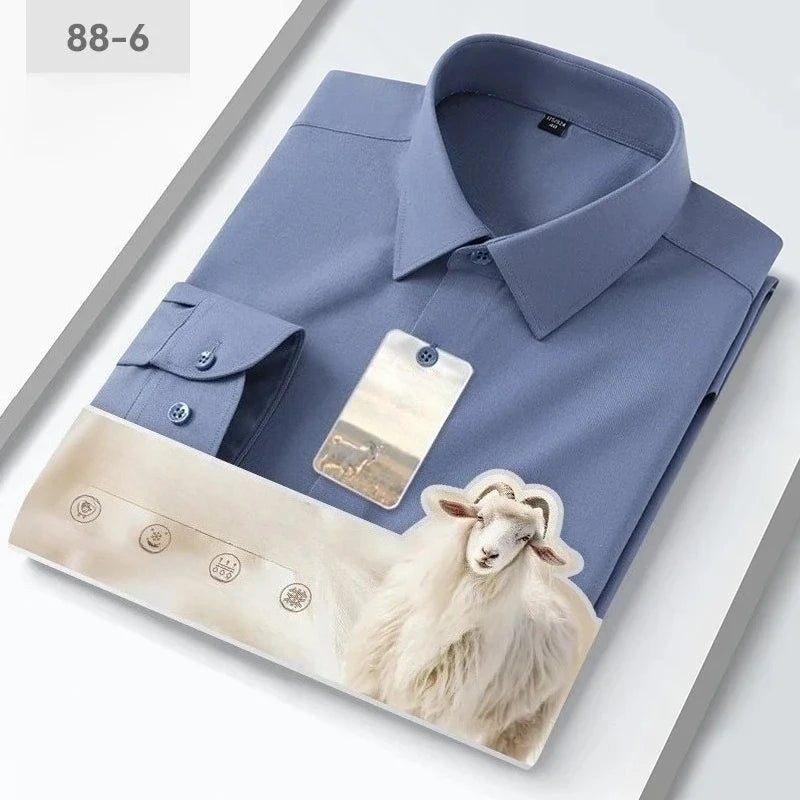 New in Shirt High Quality Solid Color Wool Long Sleeve Shirts for Men Slim Fit Formal Shirt Soft White Business Casual Clothes