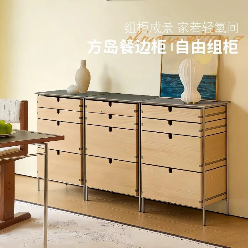 Medieval style living room combination storage cabinet, locker, solid wood household drawer, stainless steel dining side cabinet