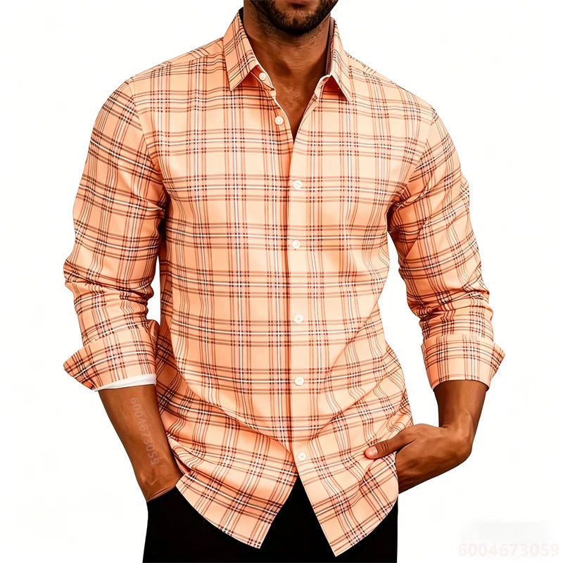 2026 New Men's Shirt Classic Plaid Long Sleeved Shirt Plaid Long Sleeved Formal Shirt Breathable and Comfortable XS-6XL Size