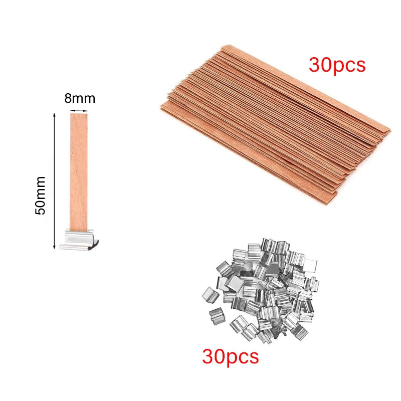 30/50pcs Wooden Candle Wick Set With Clip Base Smokeless Candle Wicks for DIY Paraffin Candle Jar Making Candle Making Supplies