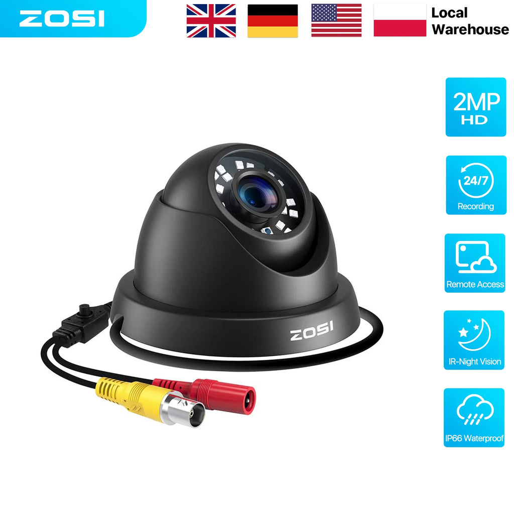 ZOSI 2MP CCTV Security Camera 1080P HD 4-in-1 AHD TVI CVI CVBS Weatherproof Home Dome Video Surveillance Camera for DVR System
