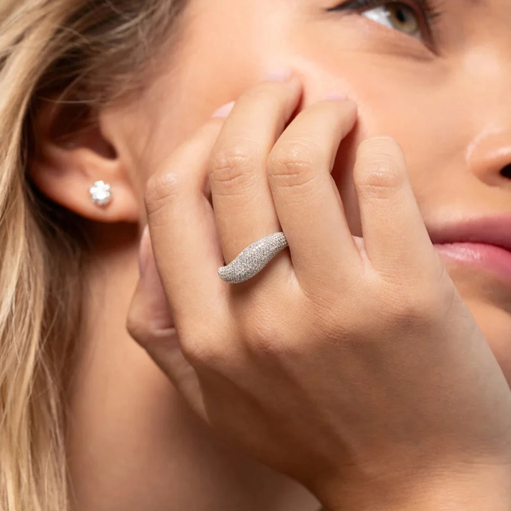 DPLAOPA 100% 925 Sterling Silver Geometric Full Zircon Pave Women Ring Luxury Crystal Fine Jewelry Rock Punk Wedding Gift