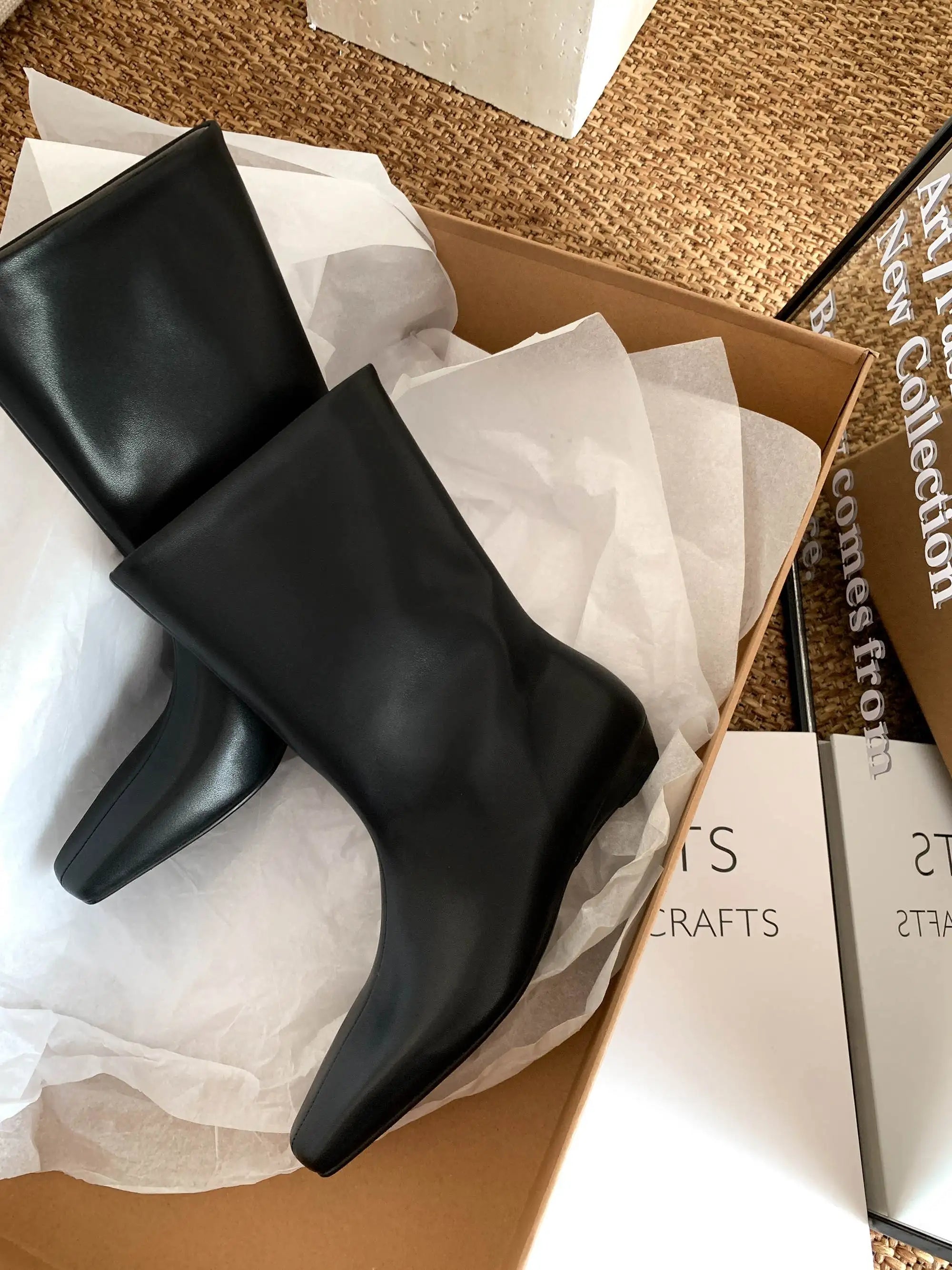 Krazing Pot Kid Suede Leather Square Toe Low Heels Modern Boots Casual Winter Autumn Brand Office Lady Concise Women Ankle Boots