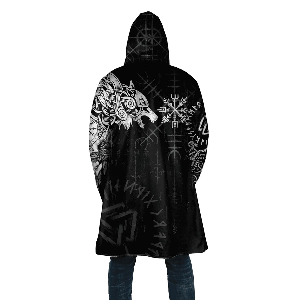 Winter Fashion Mens cloak Norse Odin Raven Tattoo 3D Printed Thick Fleece Hooded Coat Unisex Casual Warm Cape coat DP23