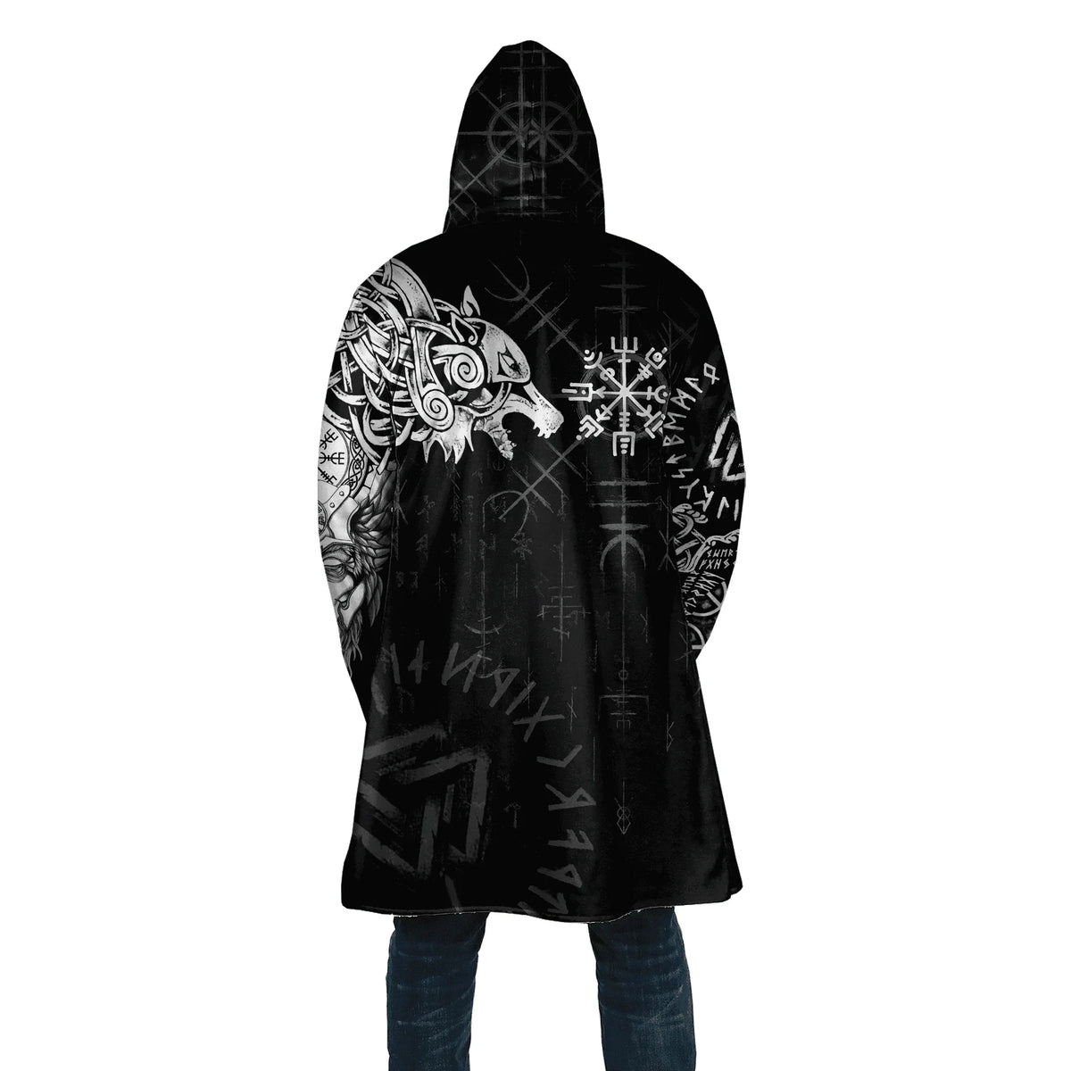Winter Fashion Mens cloak Norse Odin Raven Tattoo 3D Printed Thick Fleece Hooded Coat Unisex Casual Warm Cape coat DP23