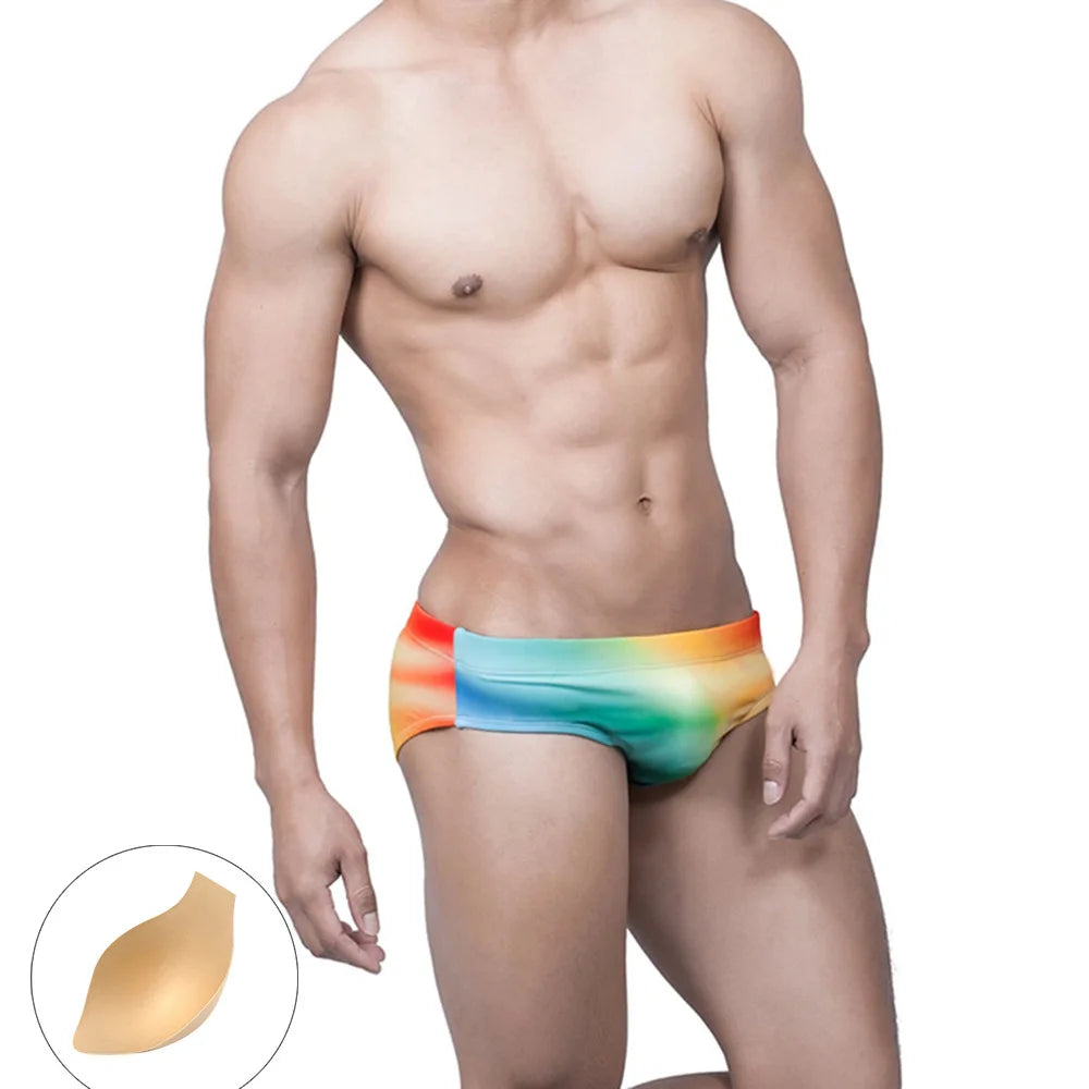 Color triangle men's swimming trunks low belt cup swimming trunks seaside hot spring professional swimsuit 10007zb