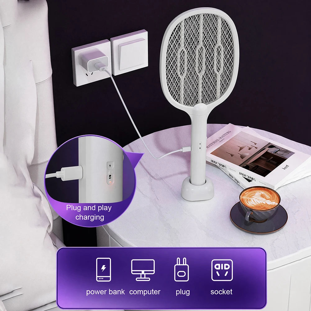 2 In 1 Electric Mosquito Swatter Mosquito Killer Lamp Killer Insect Killer 3000V USB Rechargeable Mosquito Killer Fly Killer