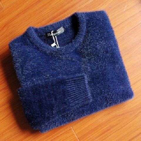 Men's Pure Mink Cashmere Sweater O-Neck Pullovers Knit Large Size Mink Sweater Winter New Tops Long Sleeve High-End Jumpers X49