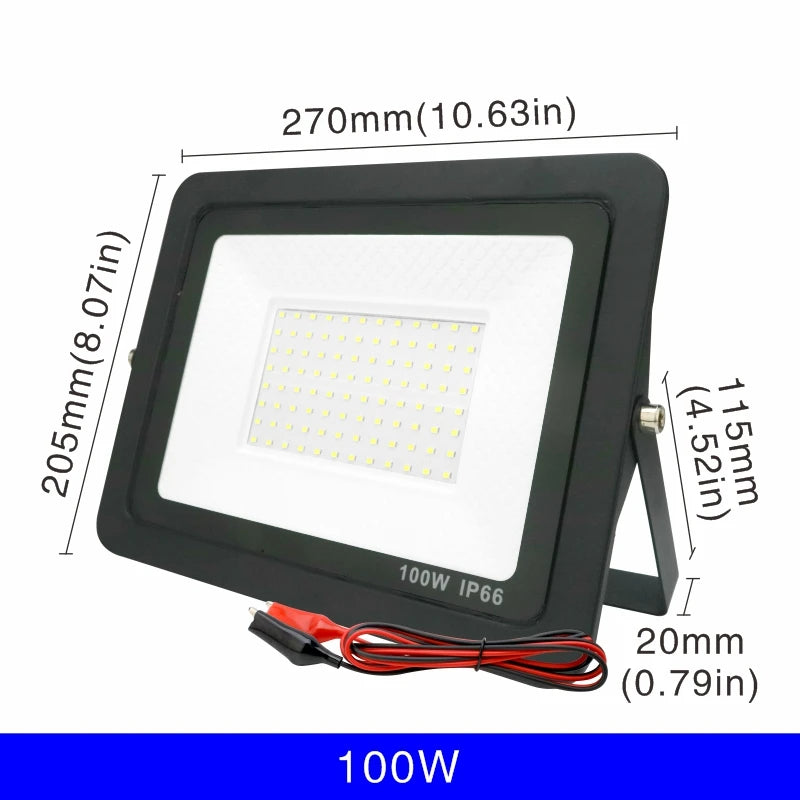 DC12V Led Flood Light 20W 30W 50W 100W Outdoor Floodlight Spotlight IP66 Waterproof Light Reflector Portable 12 Volt Led Lights