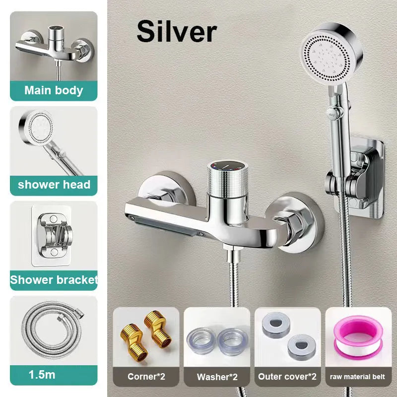 Brass Bathroom Shower Faucet Basin Faucets Wall Mounted Triple Tub Faucet Hot and Cold Water Mixing Valve Faucet