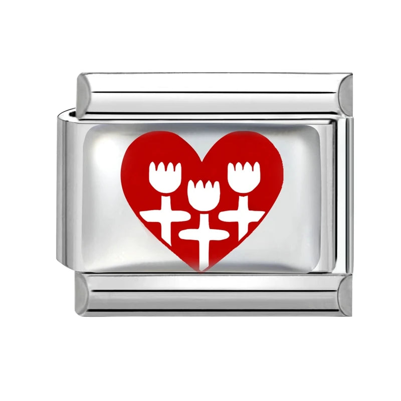 Fashion Red Series Heart Flower Bowknot Cherry Women Men Charm Link fit 9mm Stainless Steel Italian Bracelet Making DIY Jewelry