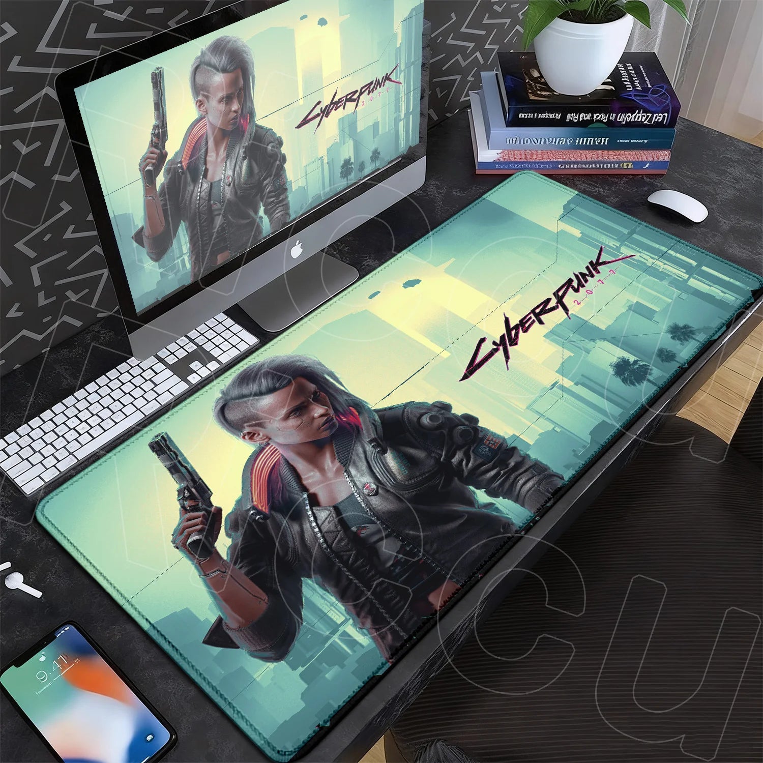 Black Gaming Mousepad XXL Rubber Non-slip Office Deskmat Anime Girl Playmat C-Cyberpunks Style Lock Edge PC Keyboard Accessories