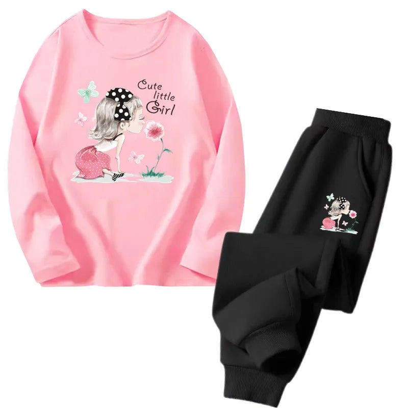 Spring Autumn Toddler Girls Fashion Set Kawaii Print Long Sleeve T-Shirt And Pants Two-Piece Casual Clothing Outfit for Girls