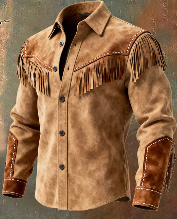 Unique Design Brown Tassel Leather Velvet Jacket Spring Summer Vintage Style Fashionable Streetwear Top