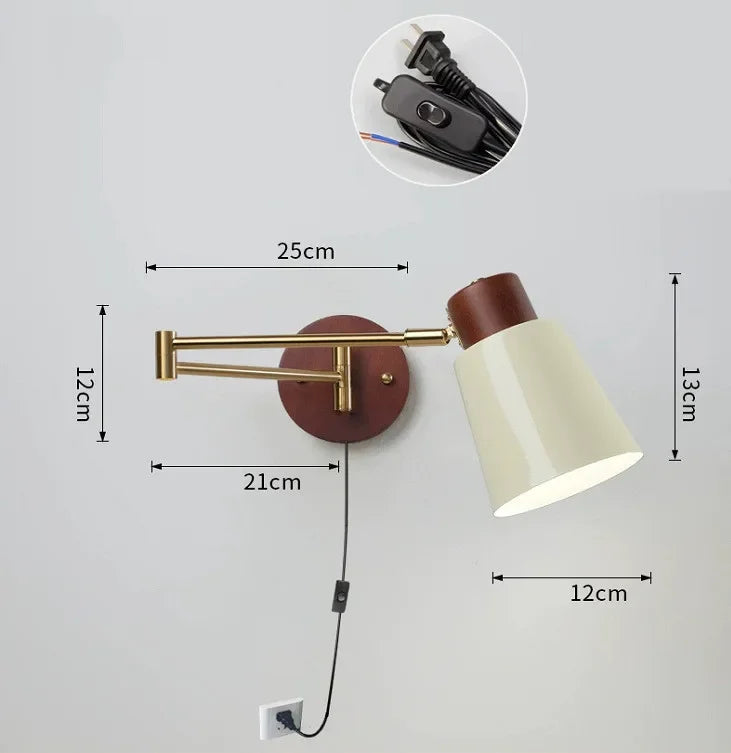 LED Bedroom Bedside Wall Lamp Swing Arm Wall Light Folding Telescopic Study Reading Lamp Study Decor Sconce Lighting