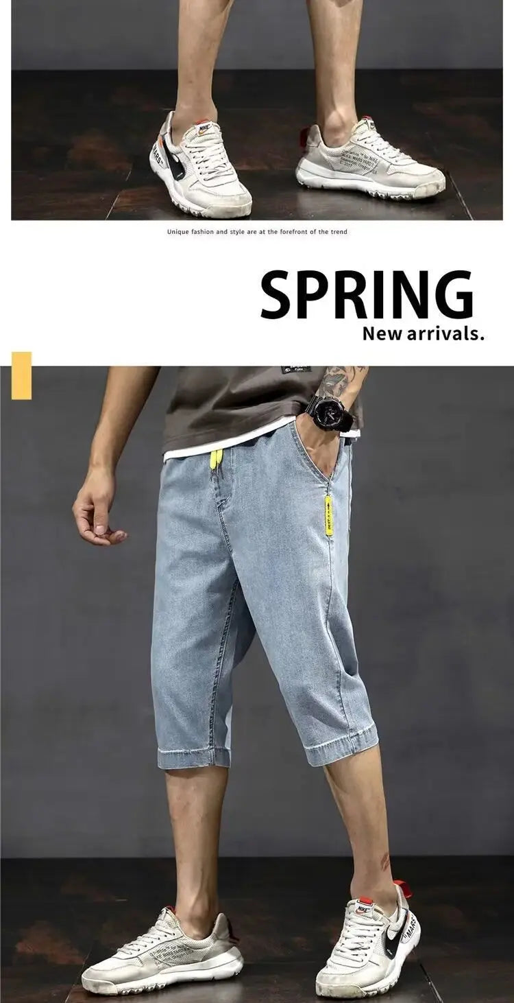 Denim Shorts Men's Summer Loose Thin Breathable Trendy Brand Workwear Handsome Casual Five-point Mid-size Pants