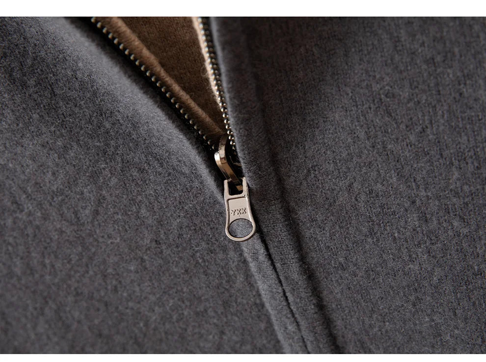 Double-Sided Cashmere Hooded Cardigan For Men Autumn And Winter Wearing Sweater Thickened Pure Wool Knitted Loose Zipper Coat