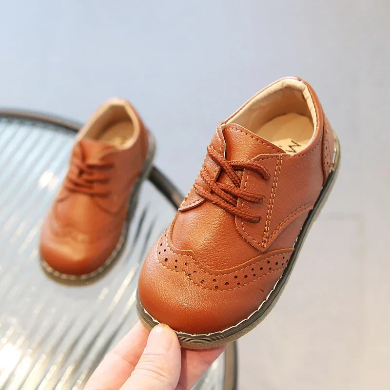 Spring Fall PU Leather Shoes Boys Britain Style Black White Brown Performance Shoes Lace Up Evening Prom Party Shoes Kids G11246