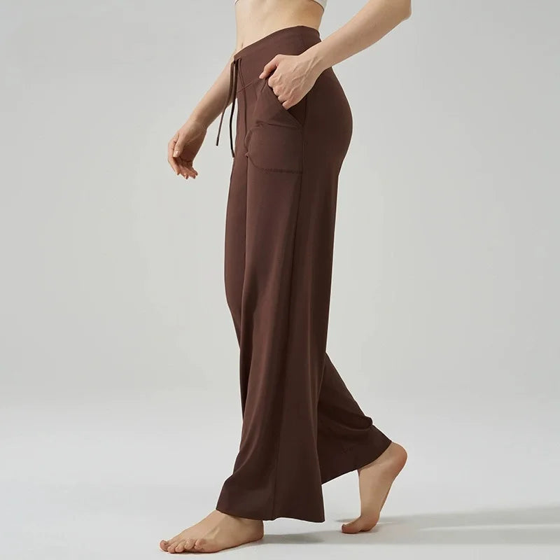 Women's High-Waisted Drawstring Wide-Leg Sports Pants Loose Fit Running Trousers & Slimming Yoga Fitness Pants
