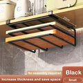 Kitchen Under Cabinet Hanging Organizer Rack with Hooks Multi Purpose Holder for Paper Towel Cutting Board Pot Lids
