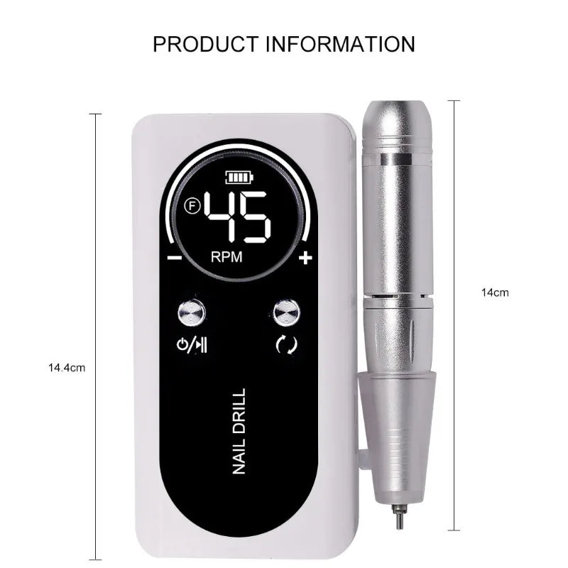For Manicure Salon Tool Professional 45000RPM Electric Portable Nail Drill Machine Rechargeable Low Noise Nail Sander File
